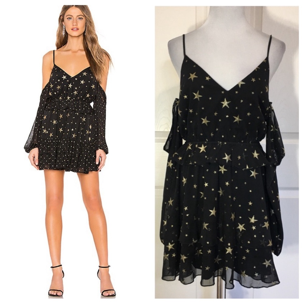 New Lovers & Friends Eden Mini Dress in Black & Gold